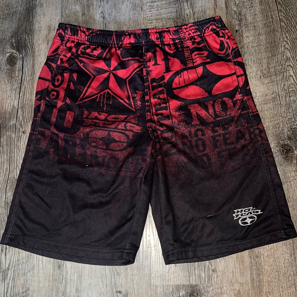 NO FEAR Red and Black Graphic Shorts